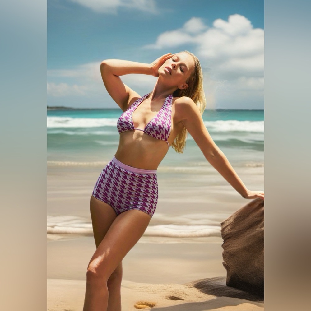 WET Swimwear Jordan Houndstooth Two Piece Swimsuit Size Large MSRP $166 NWT